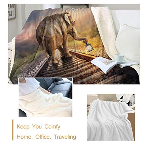 Sleepwish 3D Elephant Sherpa Bed Blanket, Twin(60"X80"), African Safari Animal Design, Elephant With Glowing Lantern,Plush Throw Blanket Fleece Reversible Blanket For Couch #TOP2