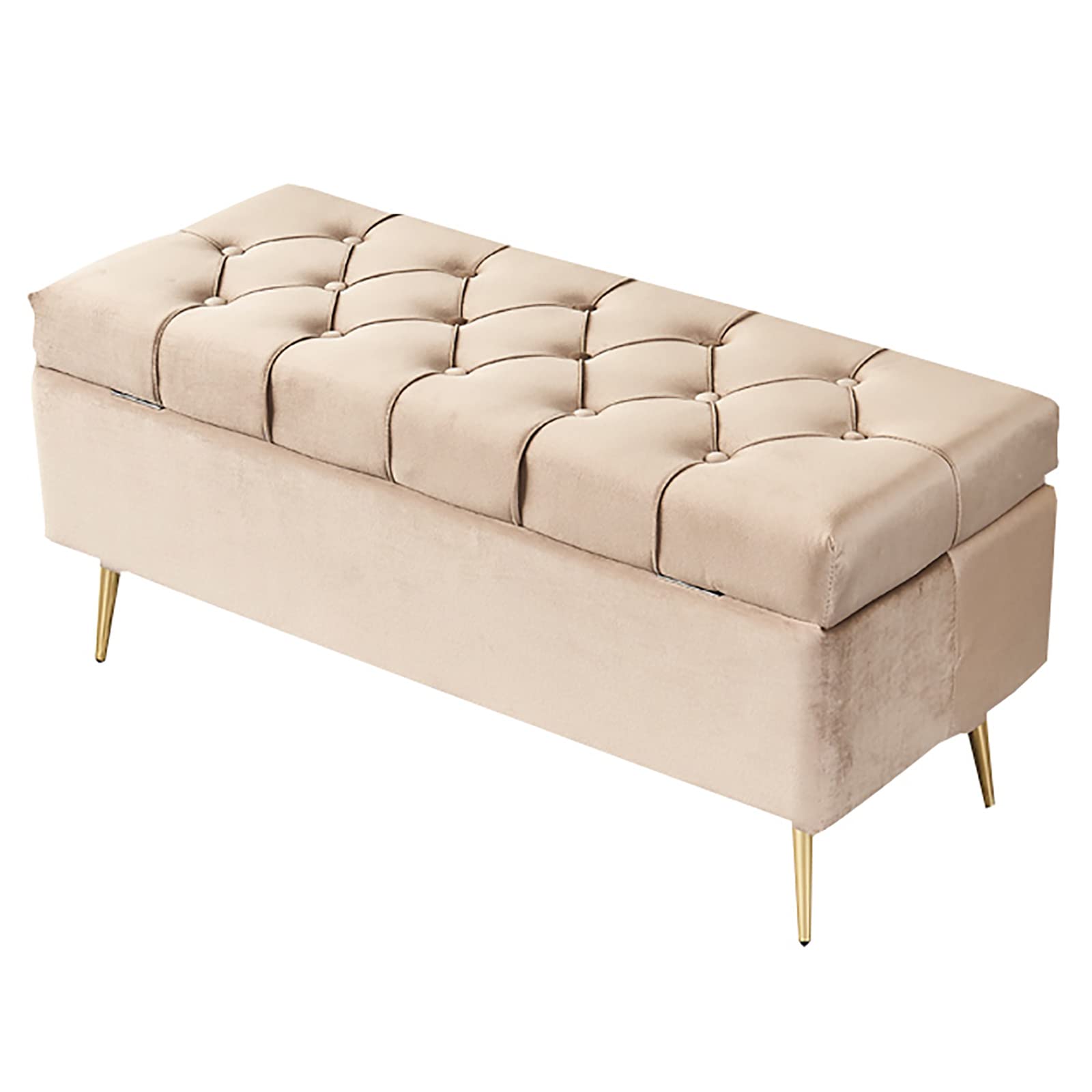 Pouf de rangement rose capitonné bout de lit repose-pieds moderne