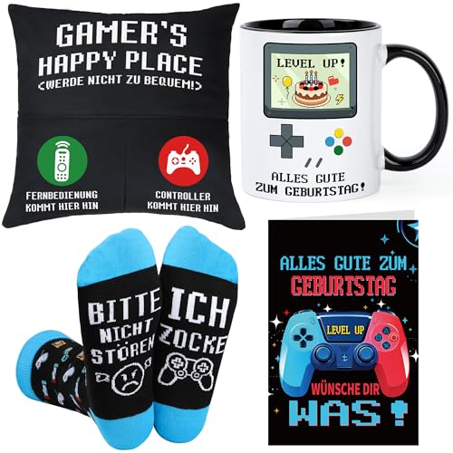 EcoUtens Gamer Geschenk – Tasse, Kissenbezug, Socken...