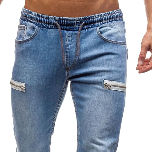 Slim Fit Jeans for Men Elastic Waist Jeans for Men Moto Biker Jean Slim Fit Denim Pants Men's Drawstring Jean3