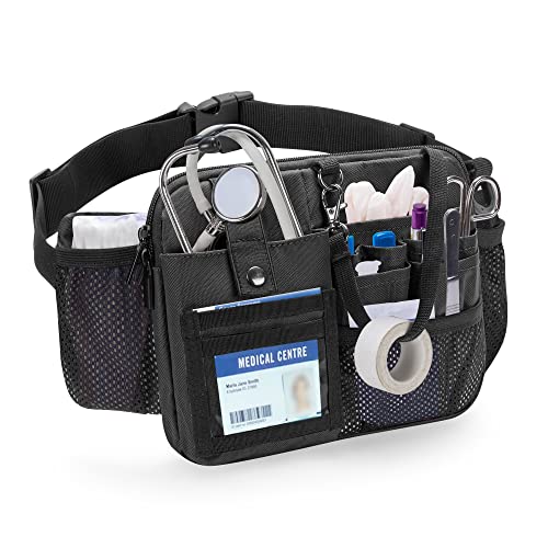 Damero Nurse Fanny Pack with Multi-Compartment, Nurse Tool Belt Utility Nurse Waist Bag with Medical Gear Pockets and Tape holder for Stethoscope, Bandage Scissors or Other Medical Supplies, Black