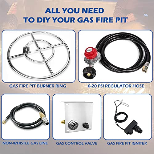 Grisun Fire Pit Burner Ring Kit 18 Inch, Propane Fire Pit Kit For Gas Fire Pit, Come With Propane Fire Pit Hose Kit And Upgraded Spark Ignition Kit, Diy Round Gas Fire Pit Kit, Stainless Steel #TOP1