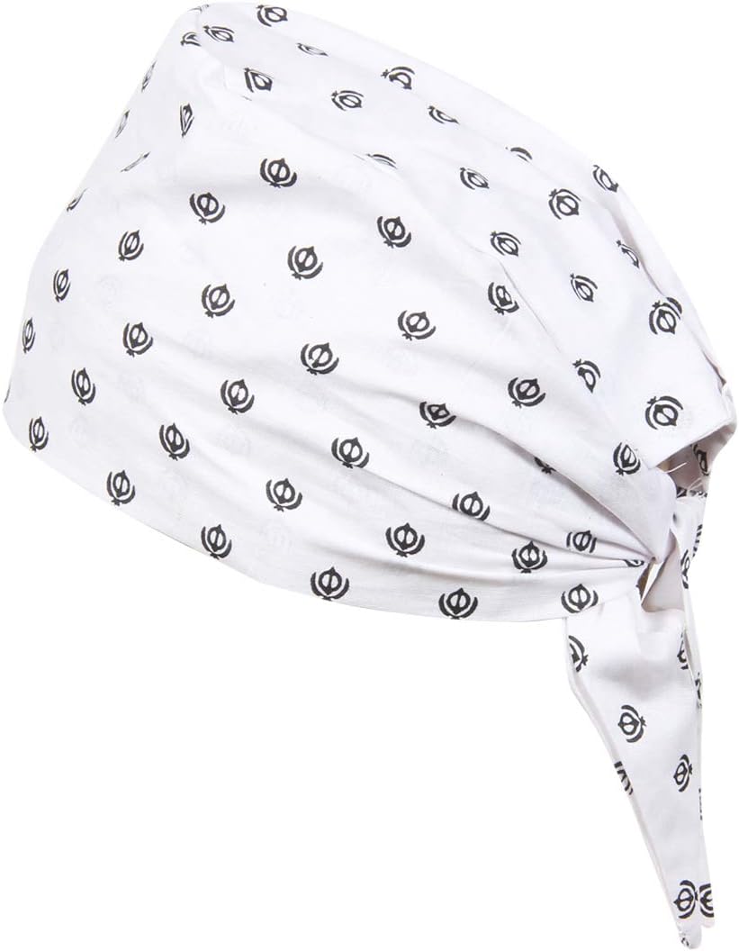 BISMAADH 100% Cotton Sikh Religious Khanda Printed Patka Durag Skull Cap