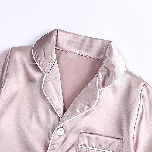 MYGBCPJS 2 Piece Kids Satin Pajamas Set Button-Down Sleepwear Loungewear PJS Shorts Sleeve Tops + Pants3