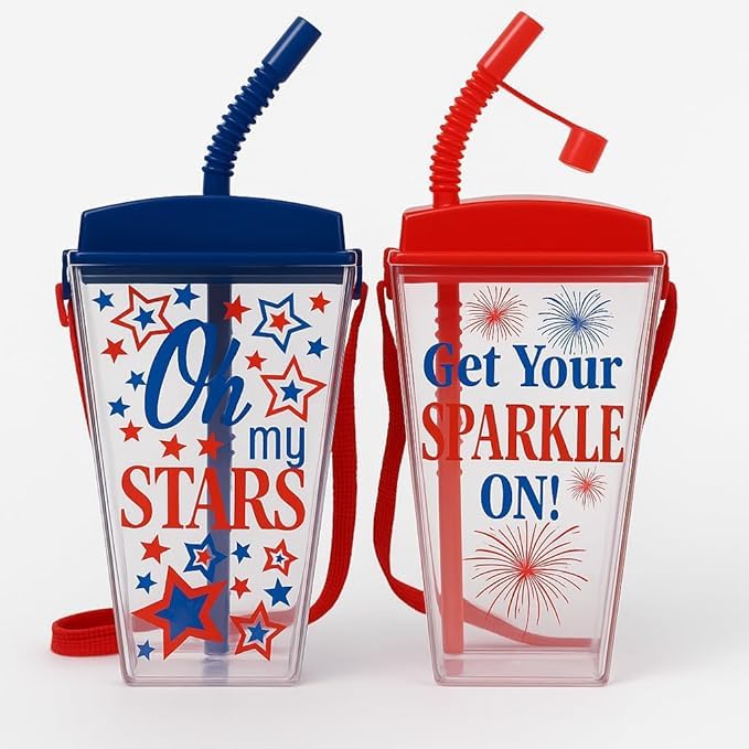 Patriotic Tumbler Cups Set - Holiday Party Drinkware Winter Beverage Cups for Entertaining