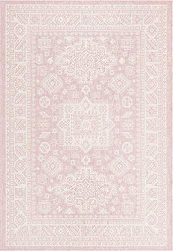 Unique Loom 3162698 Aztec Collection Modern Geometric Transitional Indoor and Outdoor Flatweave Area Rug, 4  x 6 , Pink/Ivory