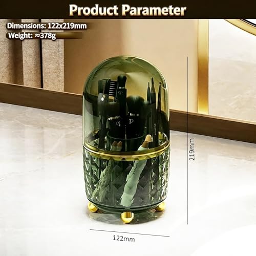 Image of GOTOBA 360 Rotating Pencil Holder for Desk, Makeup Brush Holder with 6 Slots, Desk Organizer for Writing Utensil, Office and School Supplies (Green with cover)