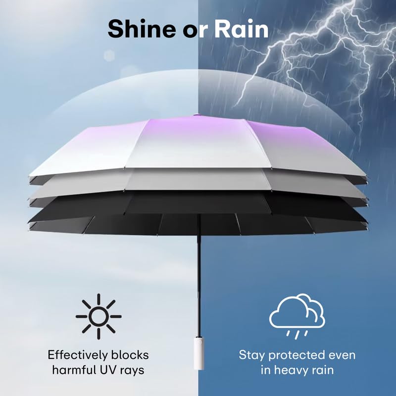 Image of PRIME PICK Gradient Automatic Umbrella - Windproof and UV-Resistant Foldable Umbrella with One-Button Auto Open Close, Sturdy Frame, Compact and Travel-Friendly