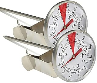 Milk Thermometer,INRIGOROUS Pack of 2 Stainless Steel Milk Frother Thermometer with Clips and Probe for Coffee, Jam and Liquid Frothing (Pack of 2)