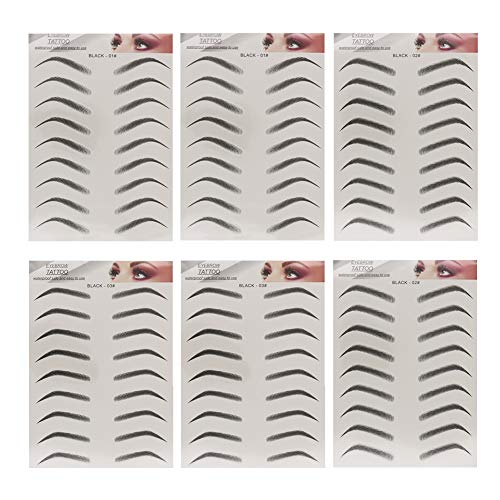 6 Sheets Eyebrow Tattoo Stickers 6D Realistic Stick-On Eyebrow Stencil Shape Waterproof Transfer Eyebrow Decal Quick Makeup Tool (Black) #TOP1