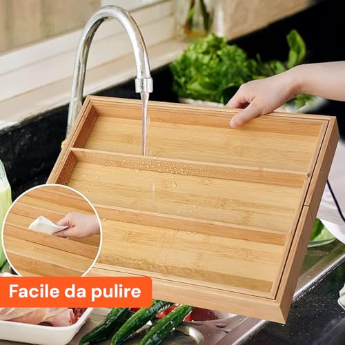 Avilia Porta Posate con 5 Scomparti Estensibile in Bambù - Organizer Cucina da Cassetto, Divisori per Cassetti Regolabili da 33 cm a 55 cm, Organizer Cassetti Salvaspazio, 43x5 cm - immagine 5