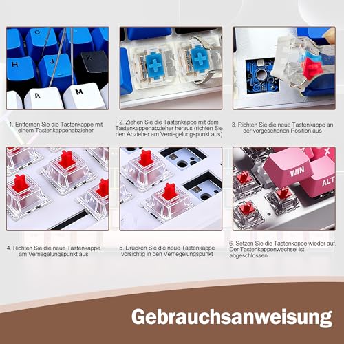 QACUU 20 Stück Mechanische Tastenschalter Set – Silent Red Switches Mit Positionierungsschlitz, Inklusive Switch Puller Und Keycaps, Ersatzteile Für Mechanische Tastaturen DIY