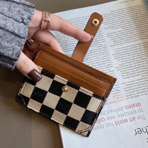 Generic Women's Brown Colorblock Plaid Pattern Compact Wallet, RFID Protected, Faux Leather, 5 Pocket, 5 Section, Casual & Versatile, Unisex, Women, Wallet, Women > Wallets4