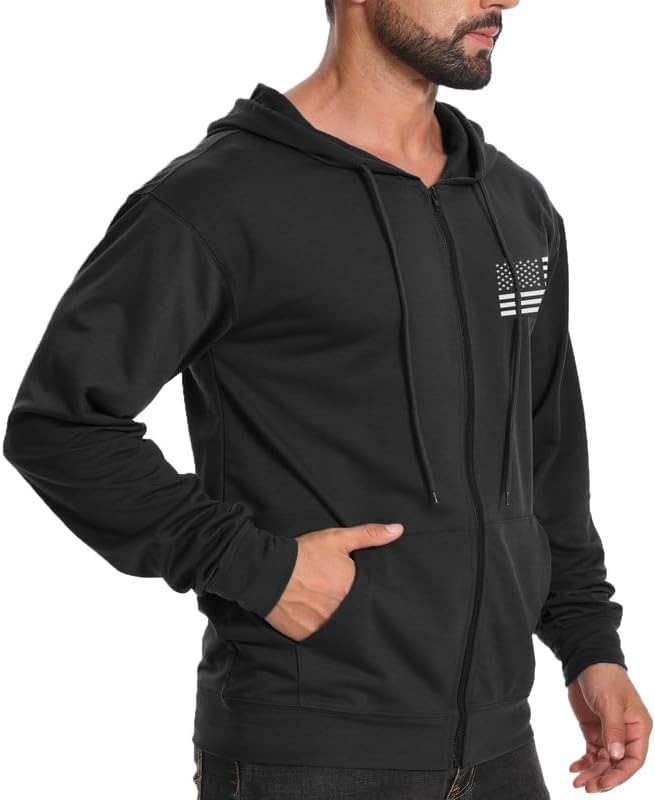 H HYFOL Men's Lightweight Full-Zip USA Flag Graphic Long Sleeve Hoodie American Patriotic Casual Sweatshirt