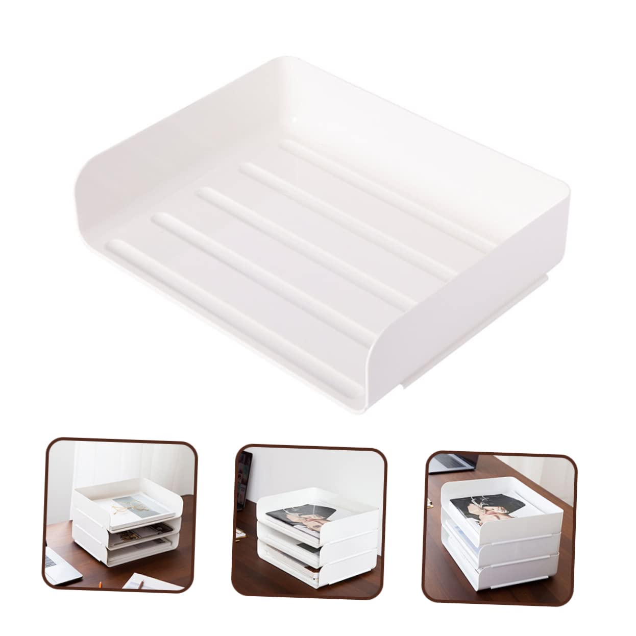 NUOBESTY 2 Pezzi Organizer Scrivania Impilabile Plastica Vassoio Documenti e Multi Scomparti per Ufficio e Casa Resistente e Facile Usare