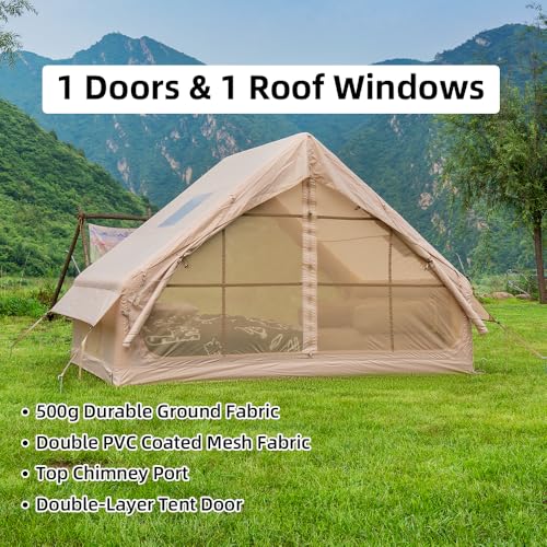 Versatile Inflatable Camping Tents, Quick Setup Air Tent with Hand Pump, All-Season Waterproof Tent with Mesh & Chimney Window (118.2*82.7*78.7 inches) - Image 7
