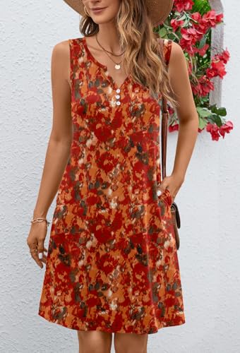 Image of Ladlop Summer Dresses for Women 2026 Beach Loose Casual A Line Dress Sleeveless V-Neck Sundress with Pockets