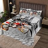 Loussiesd Motorrad Bettüberwurf Grau Stadt Moto-Cross Tagesdecke Modern Männer Jungs Microfaser Steppdecke mit 2 Kissenbezug 220x240cm + 80x80 cm Jungen Mädchen Kinder