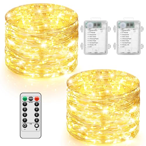 Lakumu Warm White String Lights, 2 Pack 100 LED 33FT...