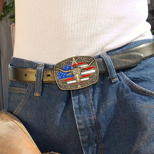 Image of Cowboy Belt Buckle for Men Western Cowgirl Rodeo Longhorn Bull Belt Buckles