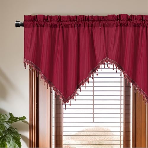 Cortinas cortas de diseño rústico triangular con borlas elegantes para cocina moderna 4