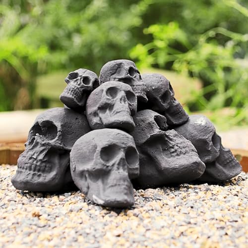 Heyfurni 12pcs Assorted Ceramic Fireproof Fire Pit Skull Logs for Stone Firepit, Skeletons Fire Gas Logs for Bonfire, Campfire, Halloween Decoration, Outdoor Fire Pits, Charcoal, Mini Size