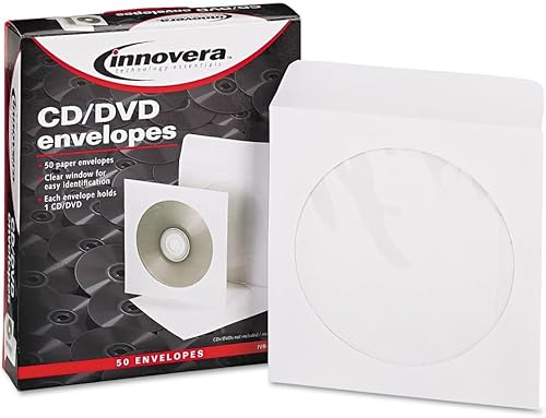 Innovera Sobres para CDDVD con ventana transparente, color blanco, paquete de 50 unidades