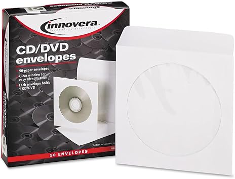 Innovera CD/DVD Envelopes w/Clear Window, White, 50/Pack