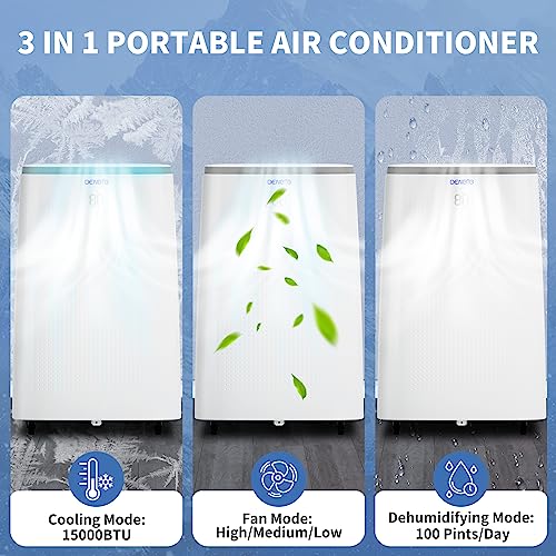 Denbig 15,000 Btu Portable Air Conditioners, 3-In-1 Portable Ac With Dehumidifier/Fan/Sleep Modes For Rooms Up To 700 Sq. Ft, With 24-Hour Timer & Remote Control & Window Mount Kit #TOP1