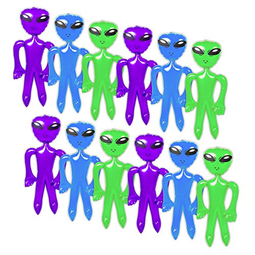 Windy City Novelties Inflatable Alien Party Decorations – 12 Pack of 18-Inch Multicolor Space Aliens – Sci-Fi Themed Party Favors