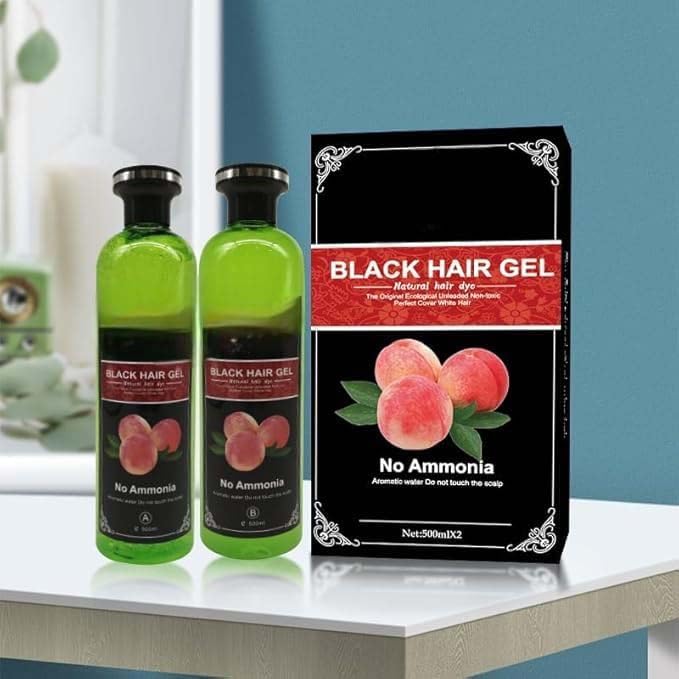 Black Hair Gel Natural Hair Dye, No Ammonia, Peach Formula, 500ml x 2-picture-22