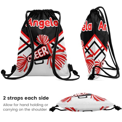 Custom Name Personalized Drawstring Bag Cheer Backpack for Men Women Sackpack Dance Gym Sports Book Bag Pom Cheerleader Black Red4