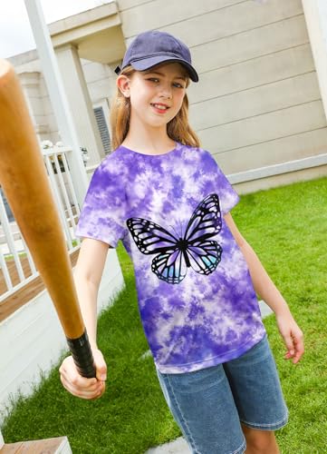 Image of SunFoucs Girls Kids Shirts Size 5-12 Tie Dye Casual Tshirt Short Sleeve Crewneck Tee Top | Short Sleeve Rainbow Tee Top