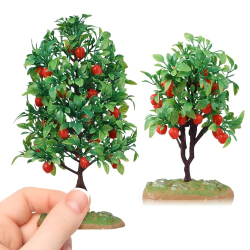 SMASOLO 2個 ミニチュアリンゴ樹模型 ジオラマ用リアル果樹ディスプレイ の景観ミニツリー 模型列車風景に 自然な質感と精巧なクラフト装飾