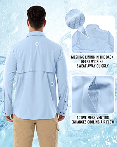 Outdoor Ventures Men's Long Sleeve Safari Shirt UV Protection Hiking Shirts Quick Drying Roll-Up Button Down Shirts with 3 Pockets for Walking Fishing - Image 3