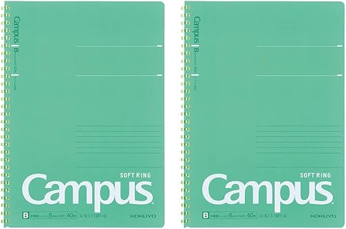 Miniatura 8 de Kokuyo Campus Soft Ring Notebook, A5, B 6mm Dot Ruled, 29 Lines, 50 Sheets, Green, Set of 2, Japan Import (SU-S131BT-G)