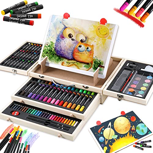 Art Supplies, 108 Piece with Drawing Easel, Deluxe Art Kit in Portable Wooden Case with Colored Pencils, Painting, Kids…