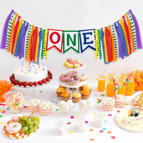VitalCozy Street Theme One High Chair Banner First Birthday Decorations, Rainbow Highchair Banner Garland Circus Carnival With Ribbon Fabric for Farm Decor Photo Prop Birthday Party Supplies by VitalCozy - Used condition - Image 4