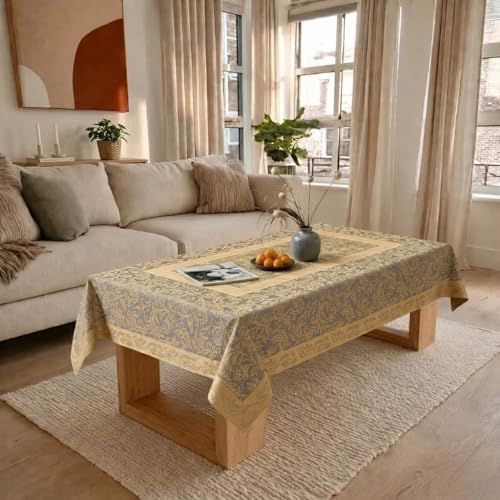 Image of Cotton Net Embroidered Center & Dining Table Cover for 4 Seater | Rectangular 40x60 Inch | Lightweight & Washable Table Cloth | Pack of 1 (Yellow)