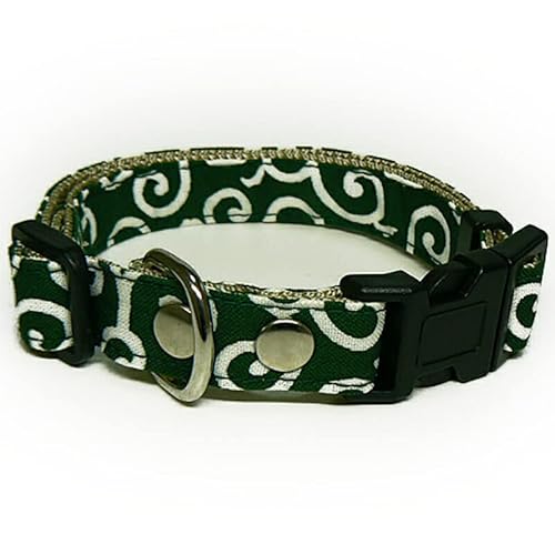 犬用 首輪 Zenpets 和柄 日本製 からくさ 15mm幅 子犬 小型犬 唐草 M-緑色