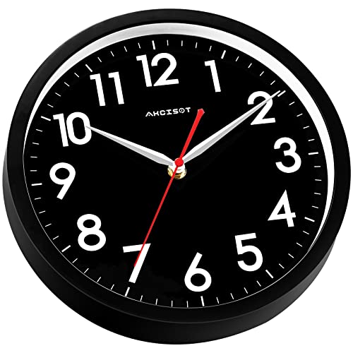 Akcisot Wall Clock Modern Black Silent Non Ticking Wall Clocks Battery Operated 10 Inch, Small Analog Classic Clock Decorative For Bedroom, Kitchen, Home Office, Bathroom, School, Living Room #TOP2