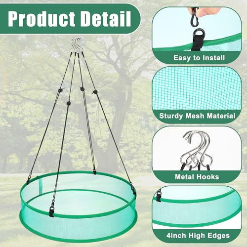 Maasechs 3 Pcs Bird Seed Catcher Tray for Outdoor Feeders 20\" Diameter x 4\" High Hanging Bird Feeder Trays to Catch Seed Catcher Spill Guard Platform Outdoor Garden Accessories(Green)