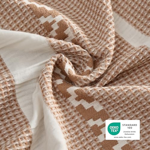 Image of Bedsure Waffle Weave Duvet Cover King - 100% Cotton Boho Duvet Cover Set with 2 Pillowcases - Extra Soft Terracotta PureWoven Textured Comforter Cover with Zipper Closure (King, 104 inchx90 inch)