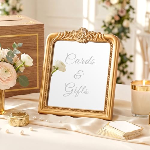 Bucherry Elegant Wedding Cards & Gifts Sign Rustic Resin Photo Frame Mirror with Stand Vintage Reception Decoration for Wedding Bridal Shower Engagement 7.3 x 7.5