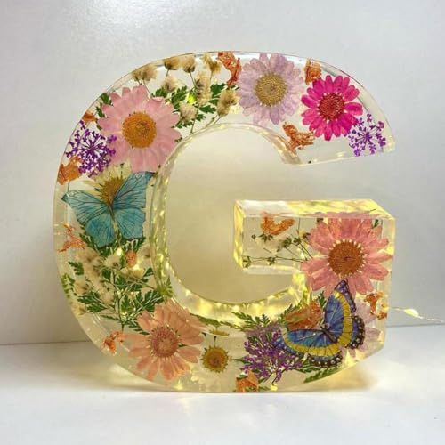 Floral Resin Night Light, 4.7inch Pressed Flower Resin Letters with LED Light, DIY Handmade Custom Letter Decortions, Personalized Dry Flower Name Night Light for Women Girls Gift - Thumbnail 6