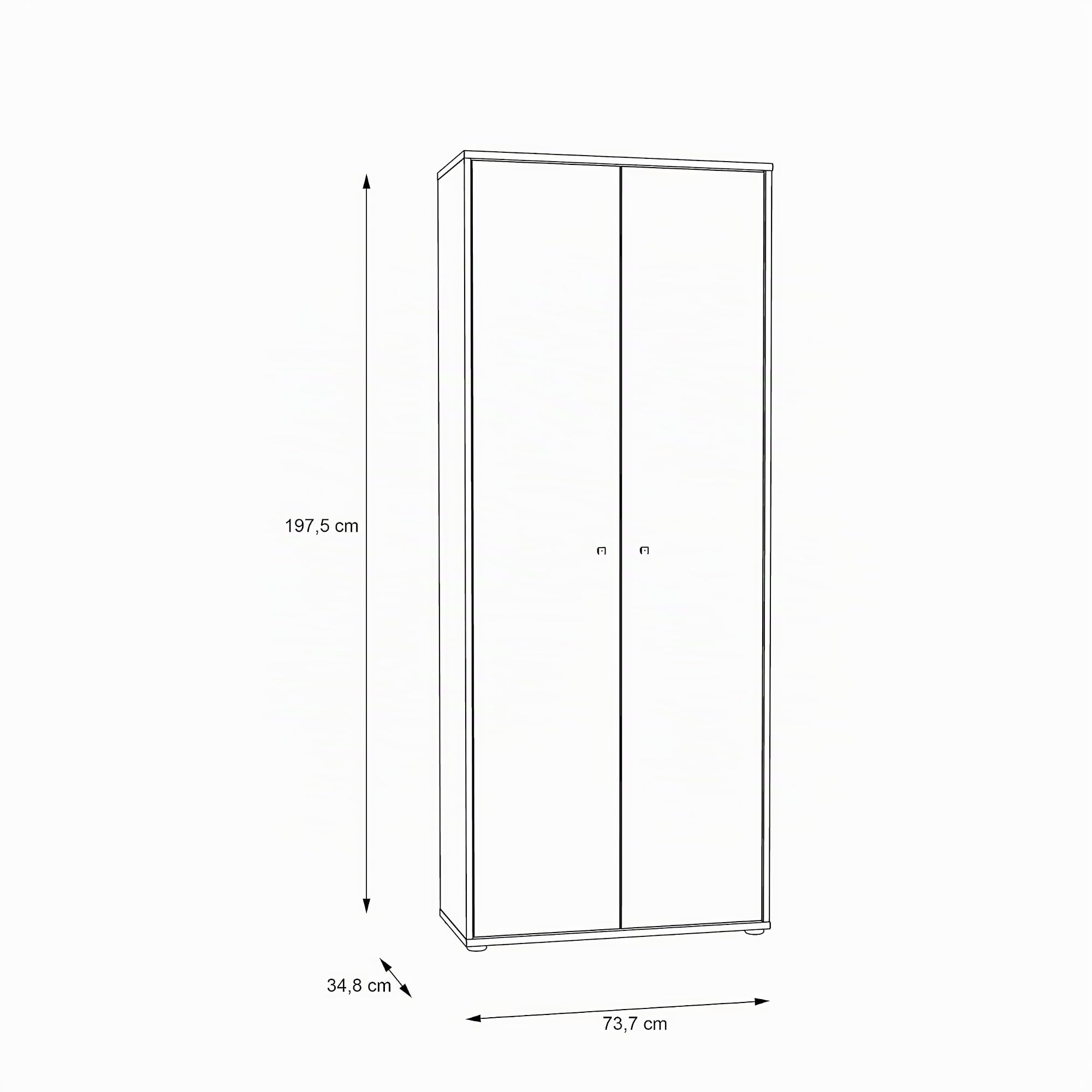 FORTE TEMPRA 2 Schrank mit 2 Türen, Holzwerkstoff, Sonoma Eiche, 73.7 x 197.5 x 34.8 cm