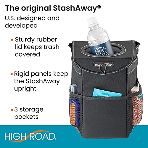 High Road Stashaway Car Trash Can With Lid, 3 Storage Pockets And Solid Front And Back Panels For Stable, Upright Floor Or Seatback Use (Black) #TOP2
