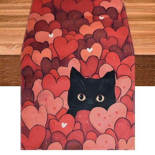 Saint Valentin Chemin de Table, Chemin de Table Coeur, 33 x 183cm, Nappe Coeur, Chemins de Tables Romantique, Décoration de Table pour Fêtes, Saint Valentin