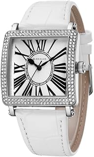 Elegant Watch for Women – Crystal-Studded Square Dial, Leather Band, Roman Numeral Dial