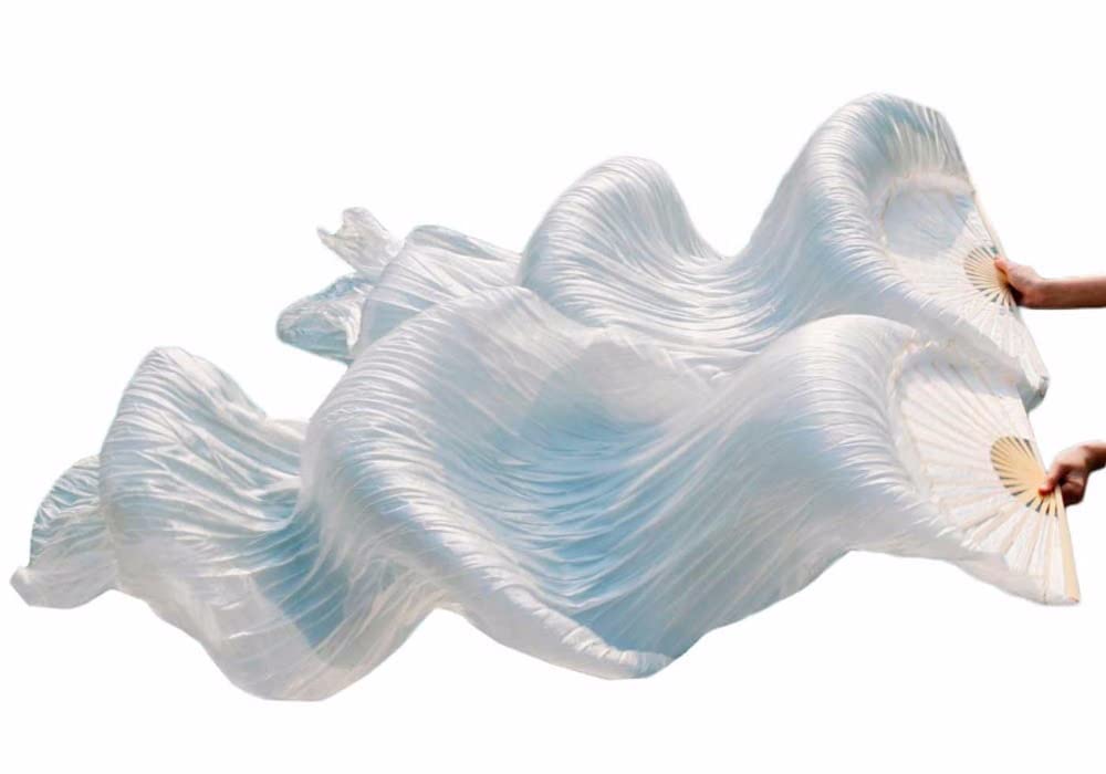 Damen Fächerschleier Bauchtanz 100% Seide Unisex Chinesische Seide Veil Dance Fans 1Pair Bauchtanz Fans Pure White Color 180 * 90 cm Klassischer Bauchtanz-Fächer mit Schleier